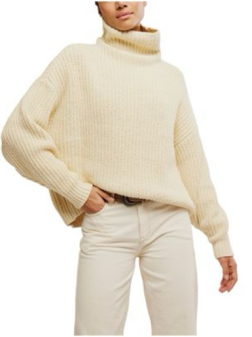 Free People Swim Too Deep Cream Relaxed Oversized Turtleneck Sweater Size S